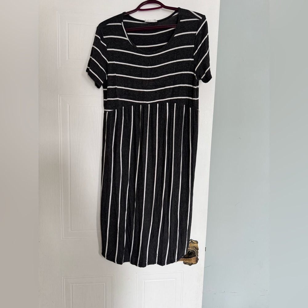 Grey and White Striped Dress